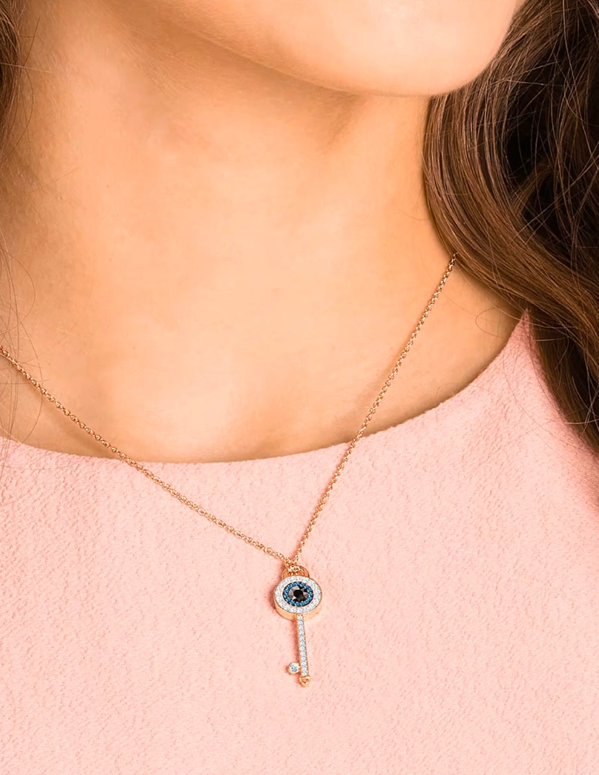 Swarovski Pendentif - Evil Eye & Key, Bleu, Ton Or Rose