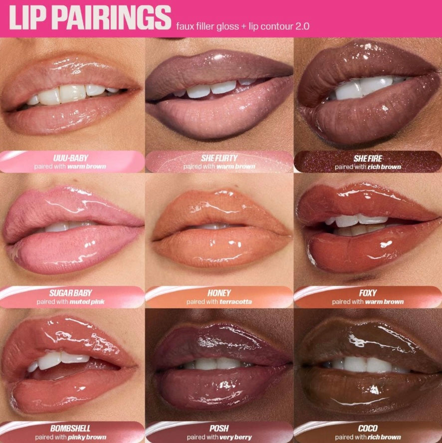 HUDA BEAUTY Faux Filler Shiny Non-Sticky Lip Gloss - She Fire