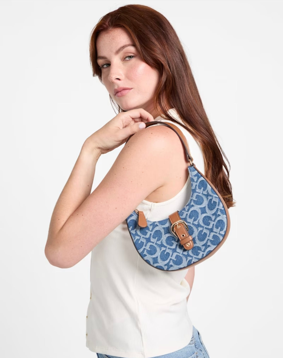 GUESS Nyra Denim Logo Mini Shoulder Bag