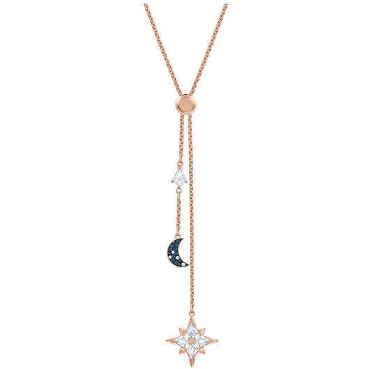 Swarovski Crystal Symbolic Y Necklace - Moon & Star, Ton Or Rose