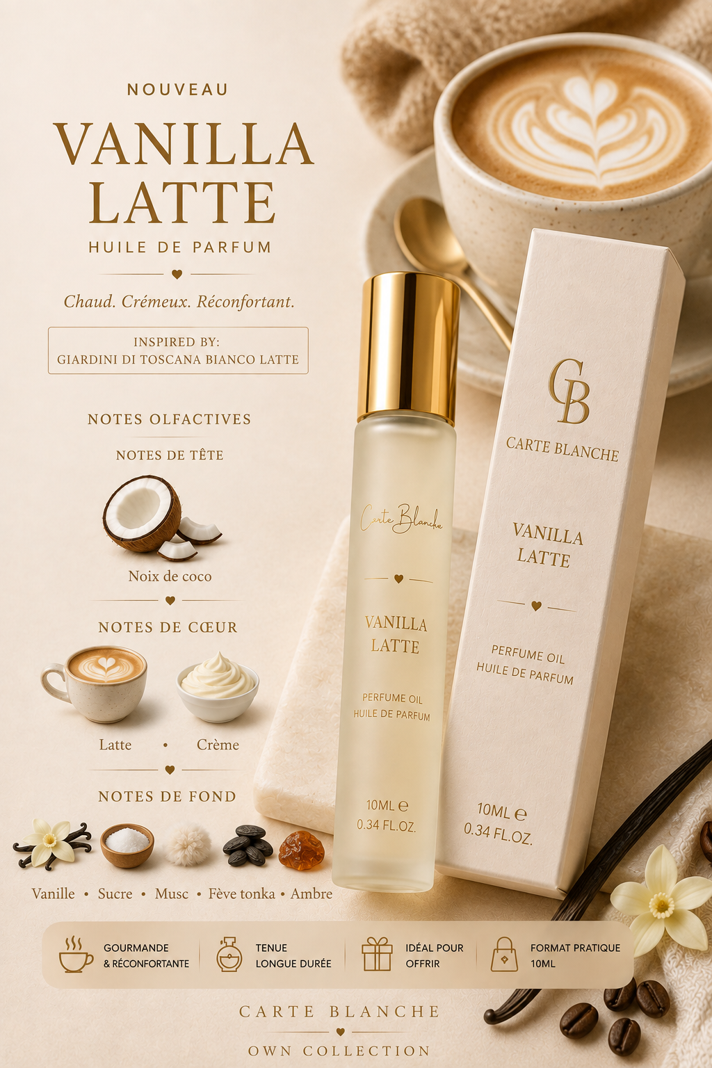 Collection Carte Blanche VANILLA LATTE — Huile de Parfum 10 ml