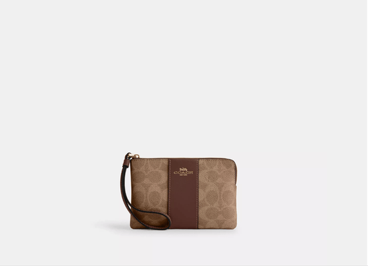 COACH - Wristlet à zip en coin en toile Signature avec rayure - Carte Blanche